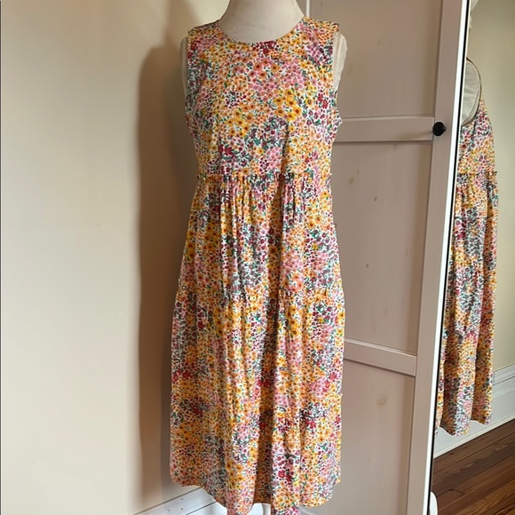 J. Crew Factory Sleeveless Floral Print Dress with Pink and Yellow Accents - 6 - Picture 1 of 8